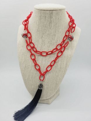 Picture of Red Tassel and Tibetan beads necklace