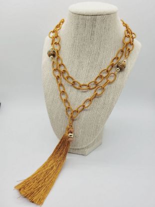 Picture of Gold Tassel and Tibetan beads necklace 