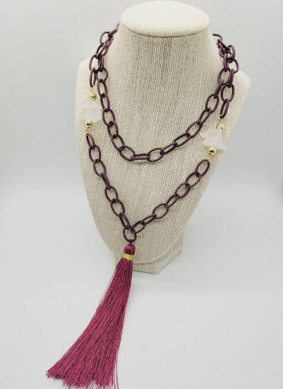 Picture of Rose Tassel and quartz stones necklace 