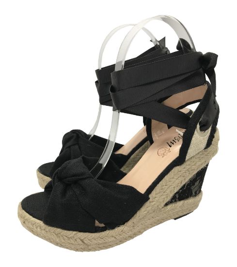 Picture of MBM Women’s Sandal (Black) Closed Toe High Heel Fashionable 5” Platform Wedge Espadrille Sandal Made of Jute with Soft Ankle-Tie Strap for Outdoor Use