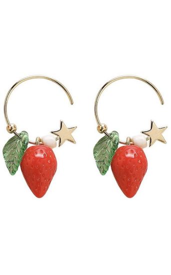 Picture of MBM Idiytip Small Strawberry Cute Earrings – Stylish Lemon Drop Dangle Earrings Made from Skin-Favorable Alloy Metal for Women and Girls - Red
