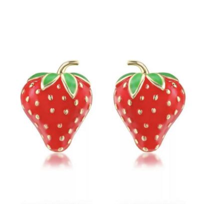 Picture of MBM New Summer Small Strawberry Stud Earrings – Creative and Funny Fruit Earrings Made from Skin-Favorable Alloy Metal for Women and Girls - Red