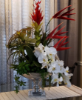 Picture of Artificial Floral Arrangement Centerpiece for Home, Fake Tropical Flowers Orchids Cactus and Succulents Arrangements in Vase SS Antique