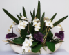Picture of Artificial Floral Arrangement Centerpiece for Home White Orchids Purple Anthuriums  in Natural Wooden Vase Artificial Plants for Home Décor