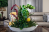 Picture of Artificial Floral Arrangement Centerpiece for Home, Fake Tropical Flowers Green Orchids and Anthuriums Cactus  Artificial Plants Home Décor