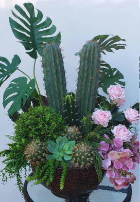Picture of Artificial Flower Arrangement made Cactus and Succulents  Roses and Pink Roses Real Touch  Home and Hotel Decoration Mother's Day Home Decor