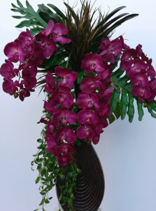 Picture of Artificial Flower Arrangement in Modern Resin Vase Butterfly Phalaenopsis Purple Orchid Real Touch Orchids Home Decoration Mother's Day