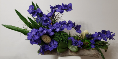 Picture of Artificial Floral Arrangement Centerpiece for Home or Hotel made with Purple Orchids Cactus and Succulents in Resin Vase Home Decor Gifts