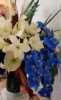 Picture of Artificial Floral Arrangement Centerpiece for Home or Hotel made with blue Orchids White Amaryllis in in a High-Strength Glass Cup Home Décor