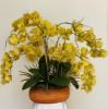 Picture of Artificial Flowers Arrangement Centerpiece Faux Butterfly Phalaenopsis Orchid Real Touch in  Round Wooden Vase Home Décor Mom’s Day