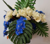 Picture of Artificial Floral Arrangement Centerpiece for Home Fake Blue Orchid Arrangements in Modern Round Golden Vase Metal Artificial Plants Décor