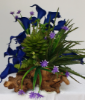 Picture of Artificial Floral Arrangement Centerpiece for Home Fake Dark Bue Calas Arrangement in Resin Vase Simulating Tree Root Artificial Plant Decor